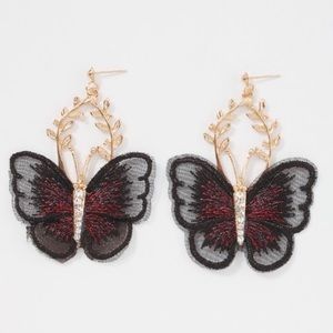 Black lace butterfly rhinestone earrings
